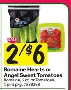 Romaine Hearts or Angel Sweet Tomatoes