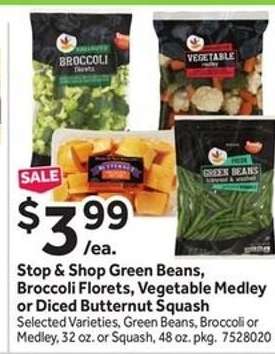 Stop & Shop Green Beans, Broccoli Florets, Vegetable Medley or Diced Butternut Squash