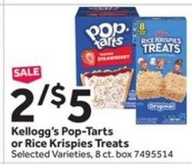 Kellogg's Pop Tarts or Rice Krispies Treats