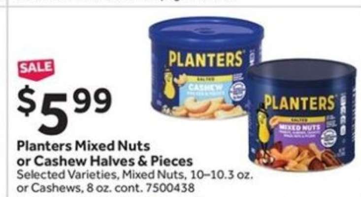 Planters Mixed Nuts Or Cashew Halves & Pieces