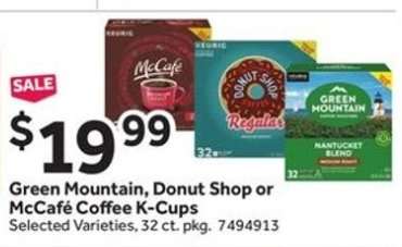Green Mountain, Donut Shop or McCafé Coffee K-Cups