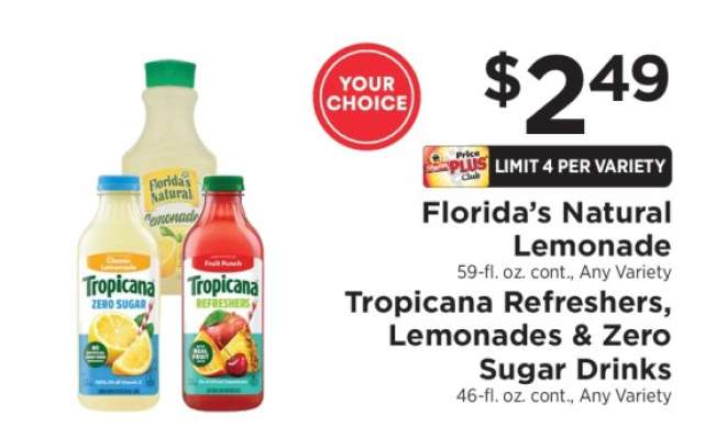 Florida’s Natural Lemonade & Tropicana Drinks