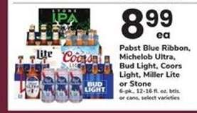 Pabst Blue Ribbon, Michelob Ultra, Bud Light, Coors Light, Miller Lite or Stone