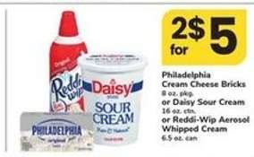 Philadelphia Cream Cheese Bricks or Daisy Sour Cream or Reddi-Wip Aerosol Whipped Cream