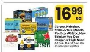 Corona, Heineken, Stella Artois, Modelo, Pacifico, Athletic, New Belgium Voo Doo Ranger or High Noon