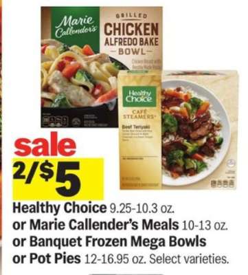 Healthy Choice or Marie Callender's Meals or Banquet Frozen Mega Bowls or Pot Pies