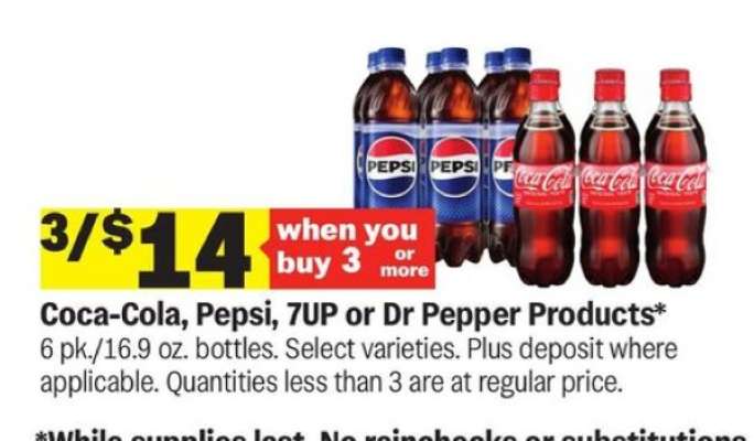 Coca-Cola, Pepsi, 7UP or Dr Pepper Products*