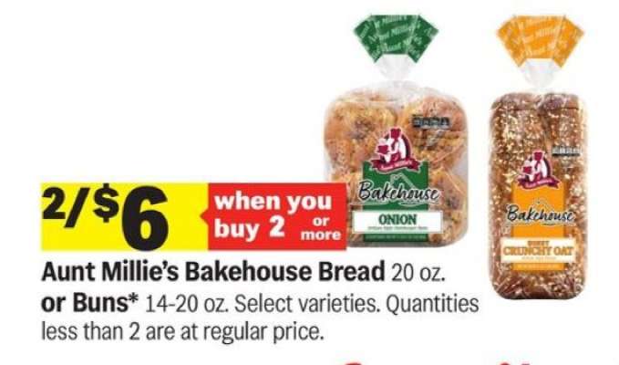 Aunt Millie's Bakehouse Bread or Buns