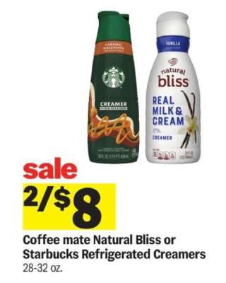 Coffee mate Natural Bliss or Starbucks Refrigerated Creamers