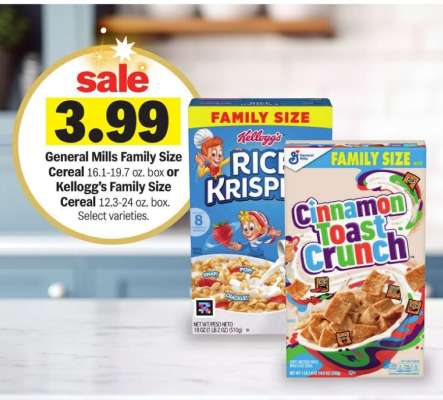 General Mills or Kellogg's Family Size Cereal
