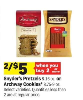 Snyder’s Pretzels or Archway Cookies