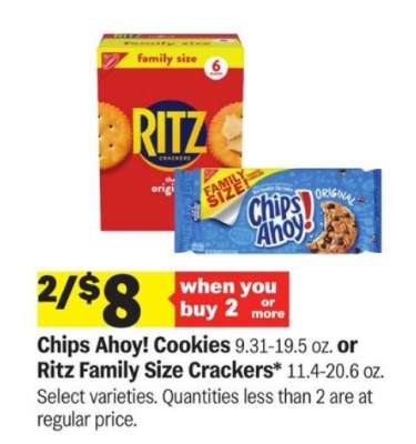 Chips Ahoy! Cookies or Ritz Family Size Crackers