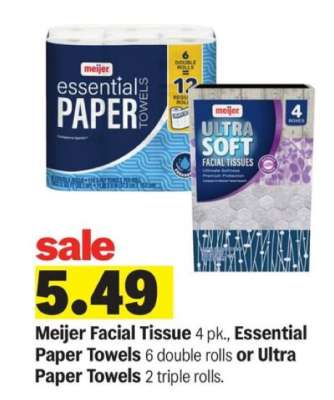 Meijer Facial Tissue, Essential Paper Towels, Ultra Paper Towels