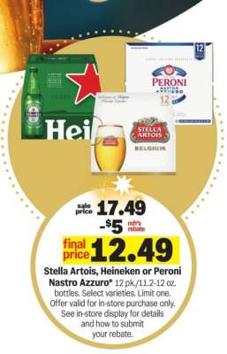 Stella Artois, Heineken or Peroni Nastro Azzurro*
