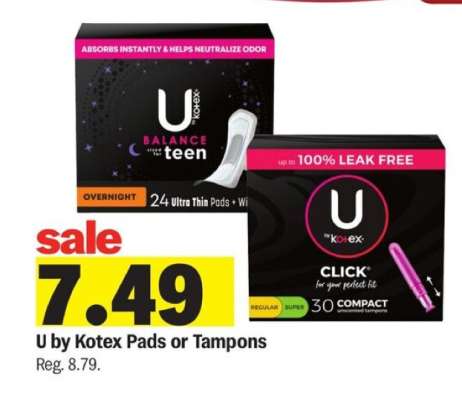 U By Kotex Pads or Tampons