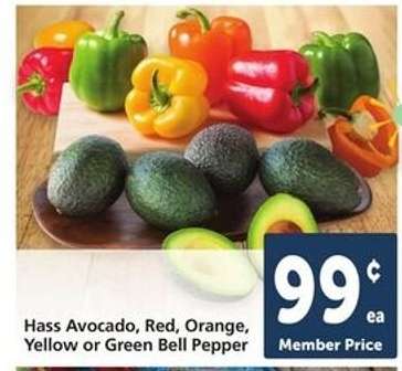 Hass Avocado, Red, Orange, Yellow or Green Bell Pepper