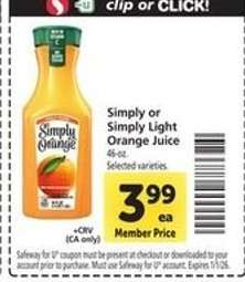 Simply or Simply Light Orange Juice