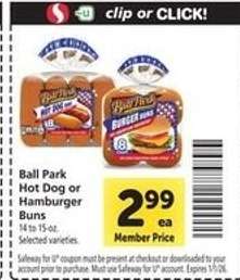 Ball Park Hot Dog or Hamburger Buns