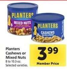 Planters Cashews or Mixed Nuts
