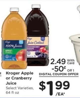 Kroger Apple or Cranberry Juice