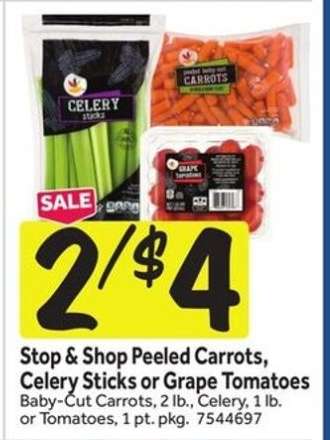 Stop & Shop Peeled Carrots, Celery Sticks or Grape Tomatoes