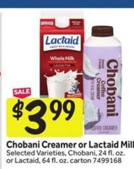 Chobani Creamer or Lactaid Milk