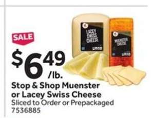 Stop & Shop Muenster or Lacey Swiss Cheese