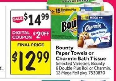 Bounty Paper Towels or Charmin Bath Tissue