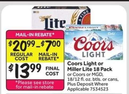 Coors Light or Miller Lite 18 Pack