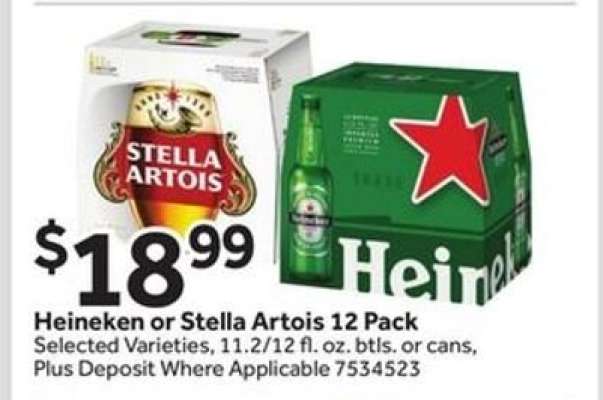Heineken or Stella Artois 12 Pack