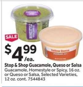Stop & Shop Guacamole, Queso or Salsa