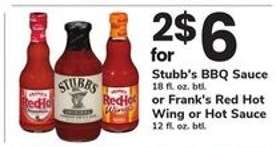 Stubb's BBQ Sauce or Frank's Red Hot Wing or Hot Sauce