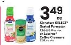 Signature SELECT Grated Parmesan Cheese or Lucerne Coffee Creamers