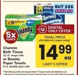 Charmin Bath Tissue or Bounty Paper Towels