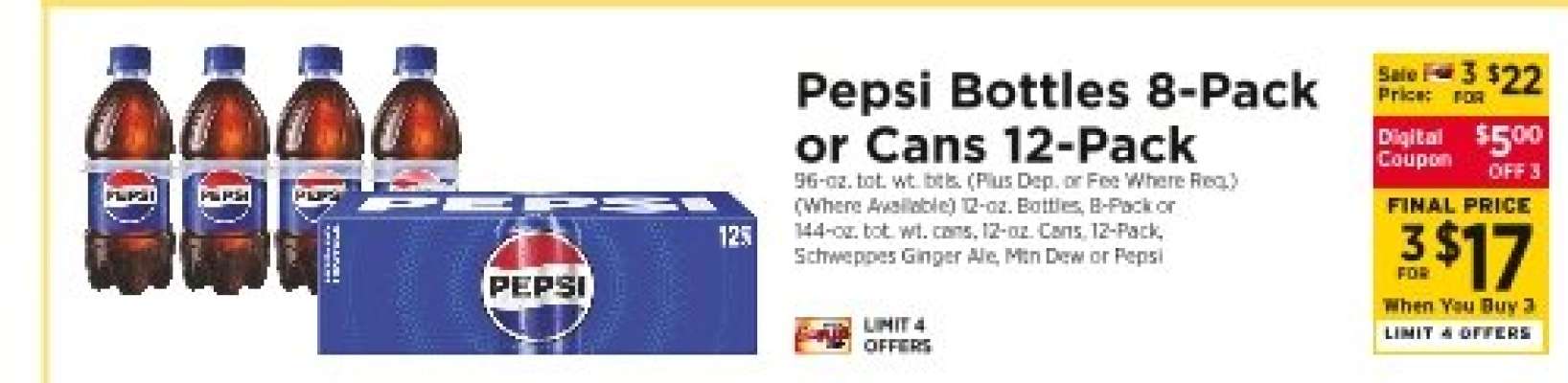 Pepsi Bottles 8-Pack or Cans 12-Pack