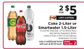 Coke 2-Liter or Smartwater 1.5-Liter