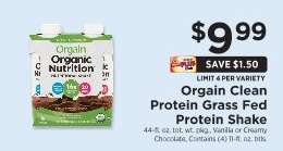 Orgain Clean Protein Grass Fed Protein Shake