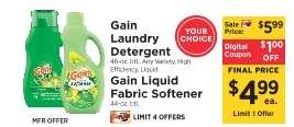 Gain Laundry Detergent or Gain Liquid Fabric Softener
