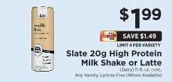 Slate 20g High Protein Milk Shake or Latte