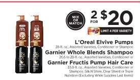 L'Oreal Elvive Pumps, Garnier Whole Blends Shampoo, Garnier Fructis Pump Hair Care