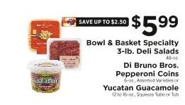 Bowl & Basket Specialty 3-lb. Deli Salads, Di Bruno Bros. Pepperoni Coins, Yucatan Guacamole