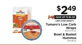 Tumaro's Low Carb Wraps & Bowl & Basket Hummus