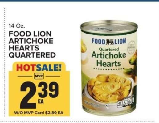 FOOD LION ARTICHOKE HEARTS QUARTERED