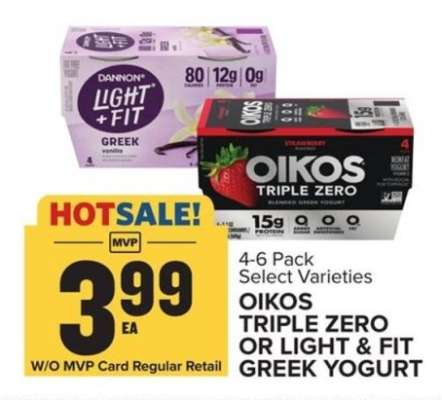 Oikos Triple Zero or Light & Fit Greek Yogurt