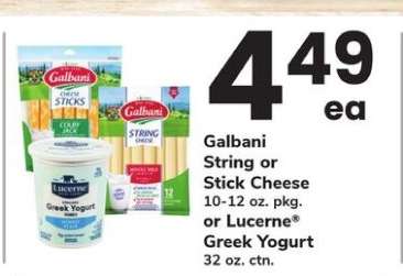 Galbani String or Stick Cheese or Lucerne Greek Yogurt