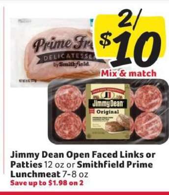 Jimmy Dean Open Faced Links or Patties or Smithfield Prime Lunchmeat
