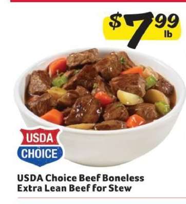 USDA Choice Beef Boneless Extra Lean Beef for Stew