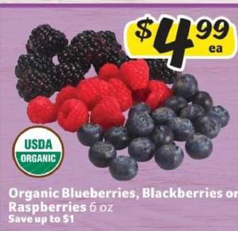 Organic Blueberries, Blackberries or Raspberries