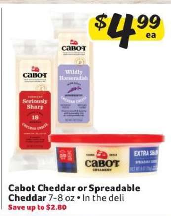 Cabot Cheddar or Spreadable Cheddar