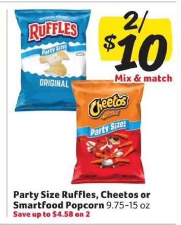 Party Size Ruffles, Cheetos or Smartfood Popcorn